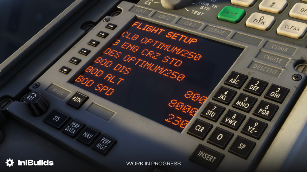 In simview of inibuilds L1011 Tristar for MSFS 2024. close up view of the Performance Managament System