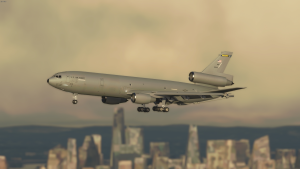 In sim view of Aero Dynamics KC-10 Extender in USAF livery on short final