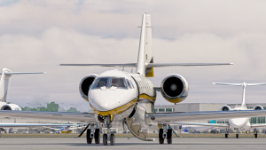 The Citation Sovereign on the ramp with the main door open.