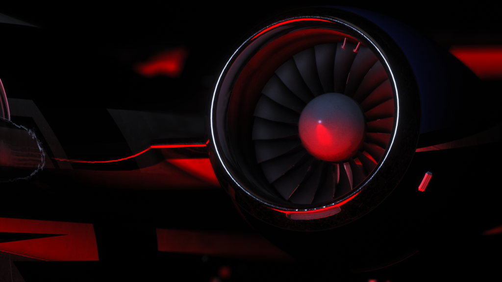 A nighttime look at the red lighting glow on the Citation Sovereign's engines.