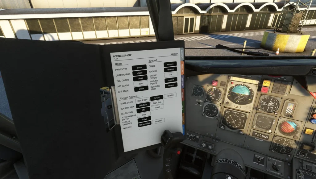EFB displaying various aircraft options that can be toggled