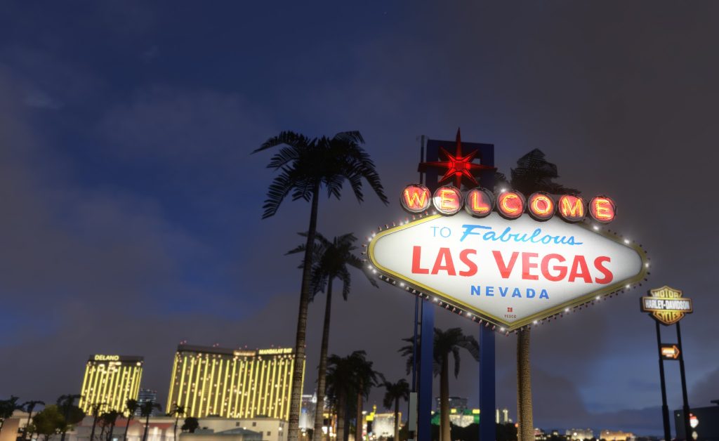 FlyTampa Las Vegas City scenery pictured in MSFS 2024 at night.