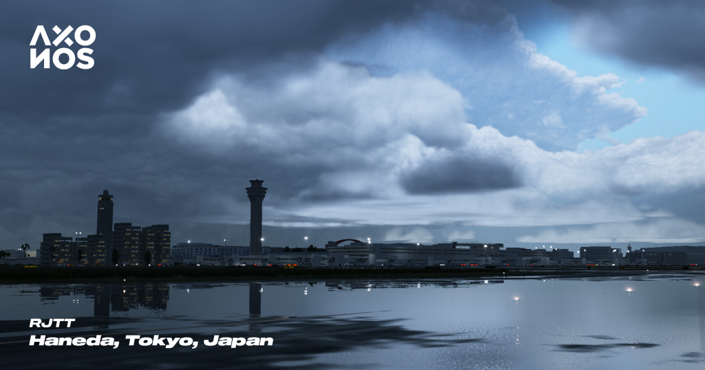 Evening view of RJTT during rainfall
