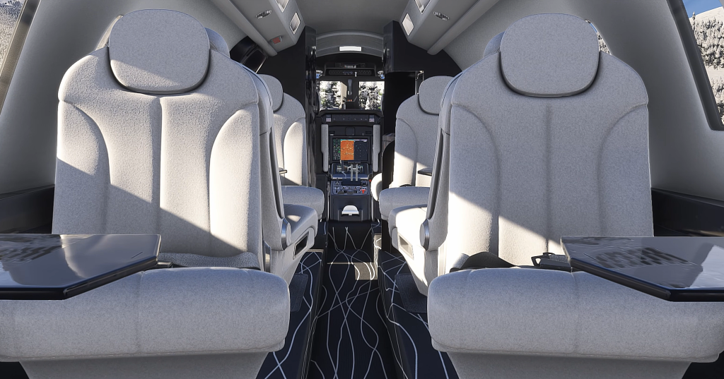 Detailed passenger cabin of the Cessna Citation C680 Sovereign+ by Skyward Simulations in MSFS