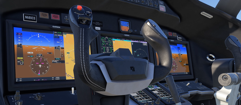 Detailed Garmin G5000 flight deck of the Cessna Citation C680 Sovereign+ in MSFS