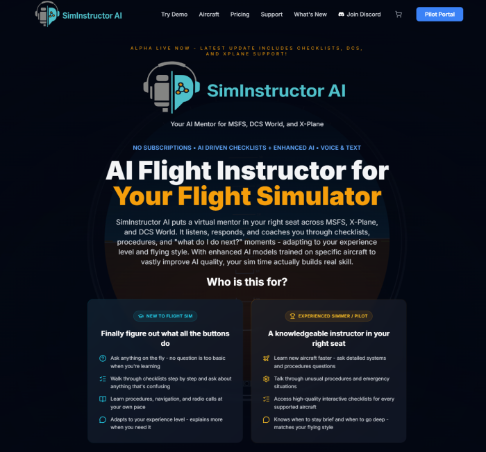 SimInstructor AI – AI Flight Instructor platform interface