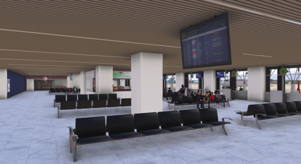 Interior of Chania Airport terminal building recreated by 29Palms in Microsoft Flight Simulator 2024
