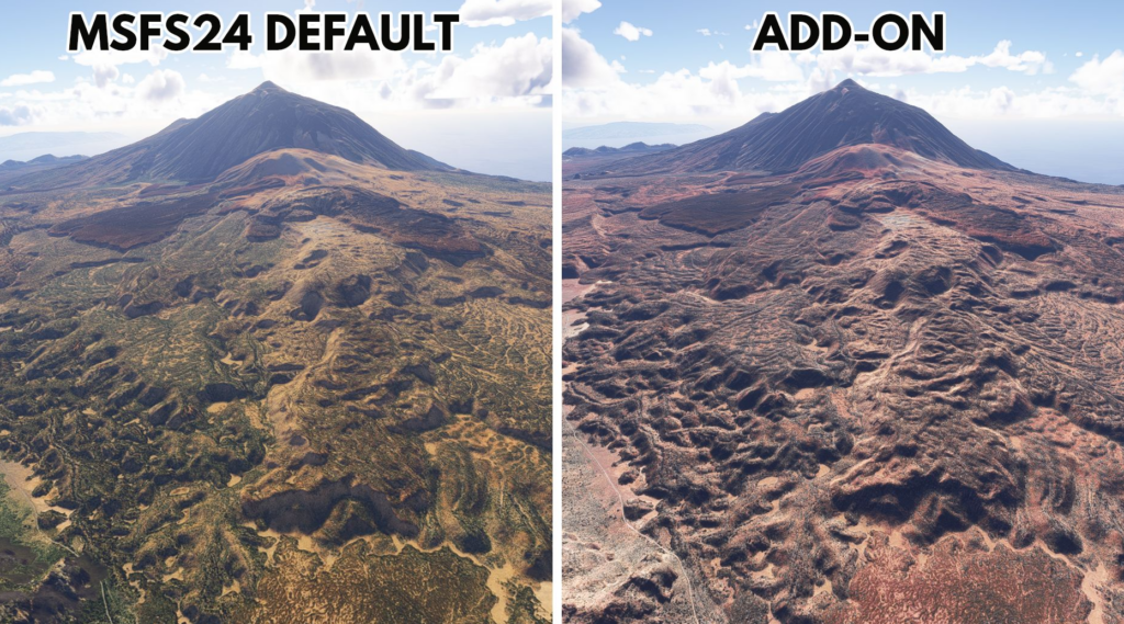 Tenerife MSFS 2024 default vs add-on comparison Island Creations improved terrain detail