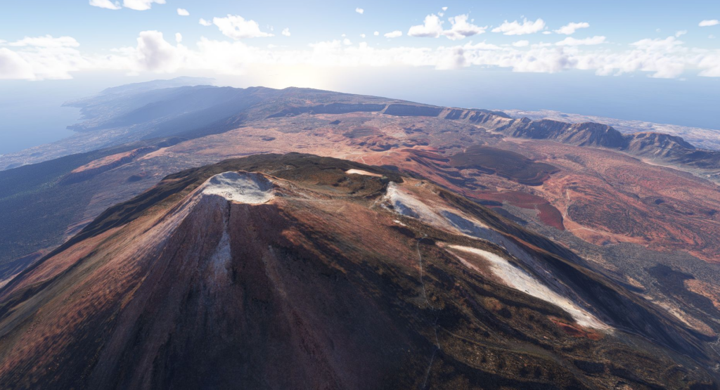 Mount Teide Tenerife MSFS 2024 scenery Island Creations detailed volcanic crater aerial view