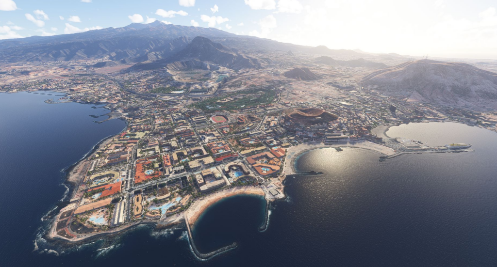 Tenerife island MSFS 2024 scenery Island Creations detailed coastal city daytime view