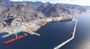Tenerife port MSFS 2024 scenery Island Creations detailed harbor with ships and containers aerial view