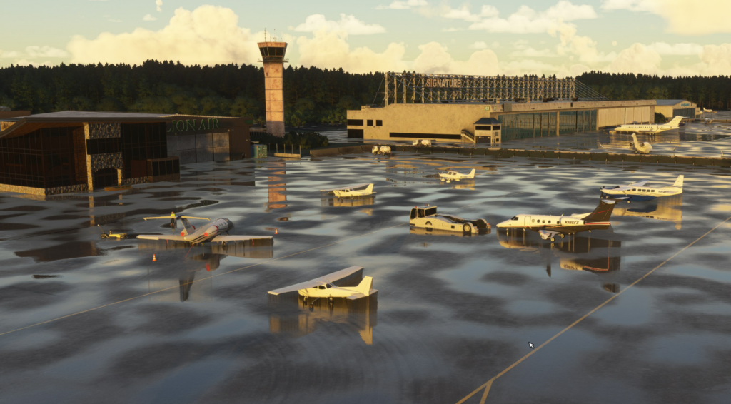 KHPN Westchester County Airport MSFS 2024 V Pilot Designs development preview showing apron, control tower, and general aviation area
