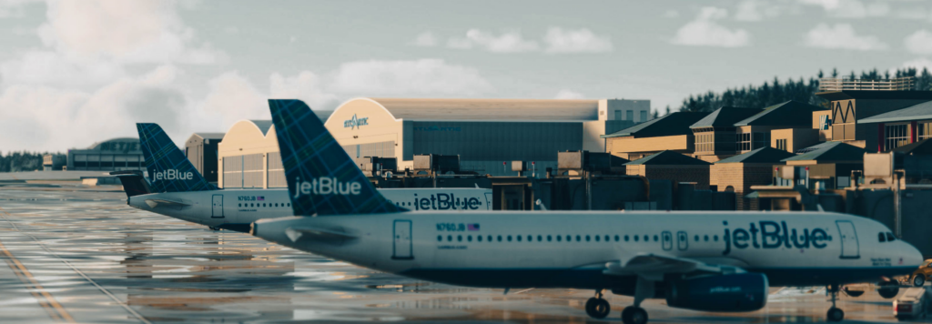 JetBlue aircraft KHPN Westchester Airport MSFS 2024 V Pilot Designs apron and terminal detail