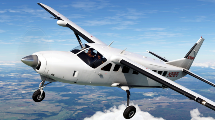 Black Square Caravan Professional MSFS aircraft in flight with detailed exterior and realistic lighting