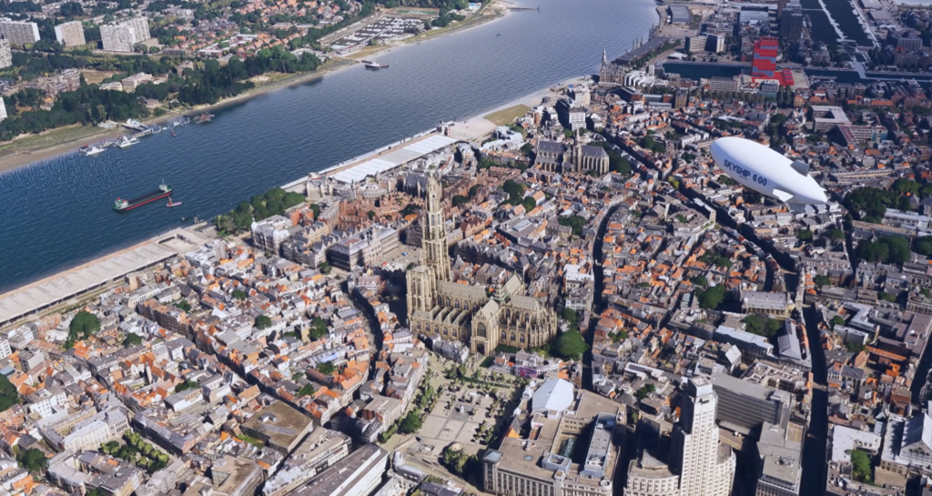 Microsoft Flight Simulator 2024 Belgium coastal city with high-detail buildings and realistic shoreline