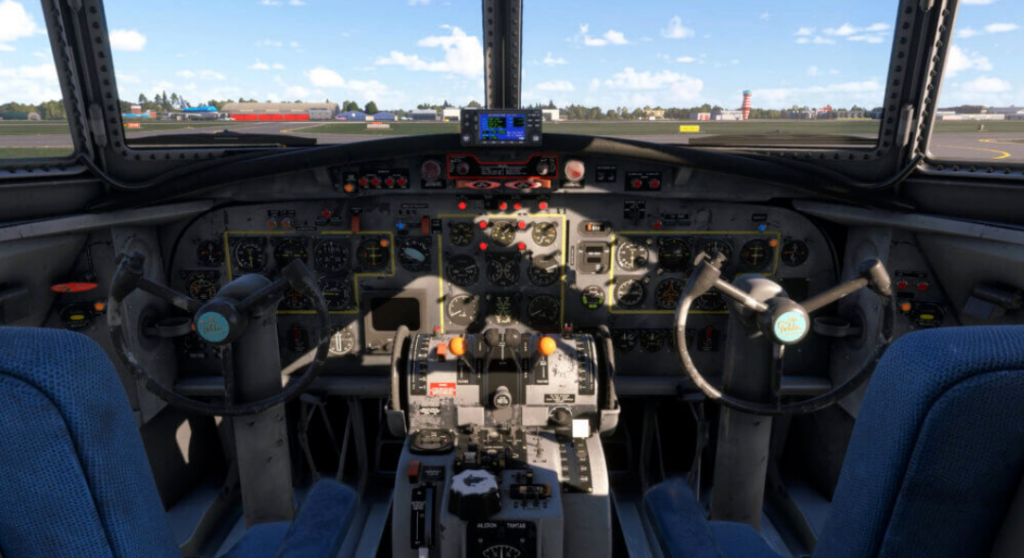 Fokker F27 Friendship cockpit in MSFS 2024 showing detailed analog instruments and flight deck systems