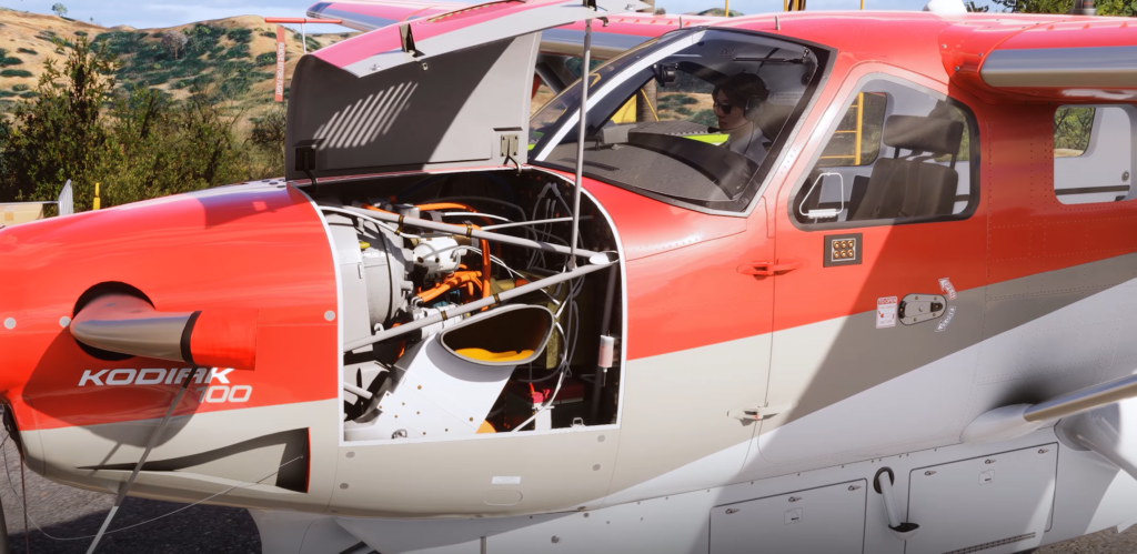 Kodiak 100 engine bay MSFS 2024 by SimWorks Studios detailed open compartment walkaround