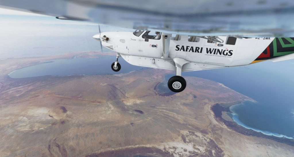 Kodiak 100 MSFS 2024 by SimWorks Studios flying over coastline realistic environment