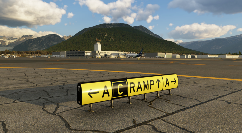 Custom taxiway signs generated in real time in Airport Enhancement Package for X-Plane