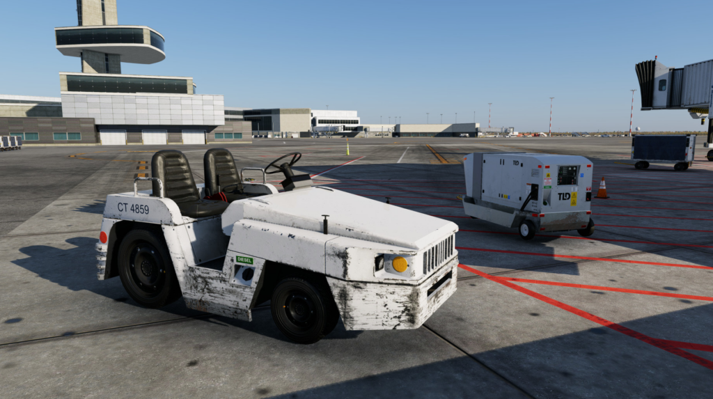 Detailed ground service vehicle with weathering effects in Airport Enhancement Package for X-Plane