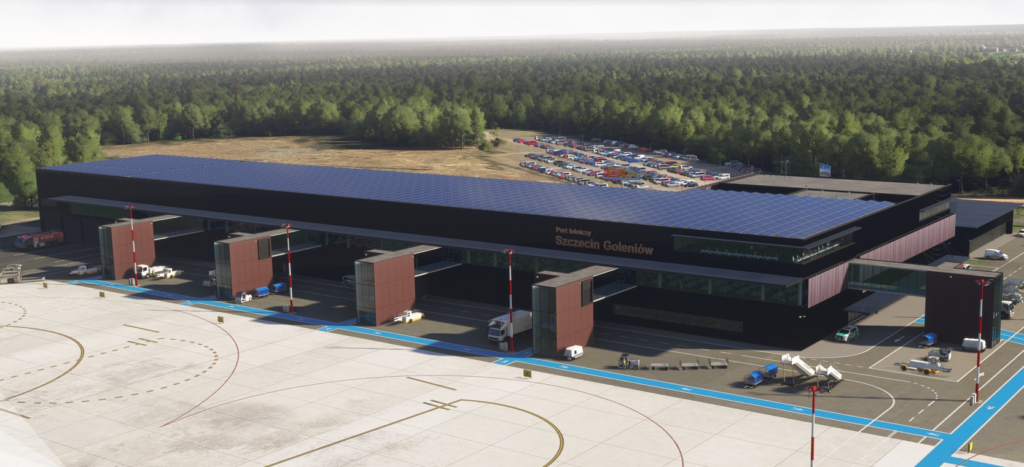 EPSC Szczecin Goleniów Airport terminal exterior in Microsoft Flight Simulator by Drzewiecki Design