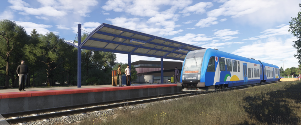Train station connection at Szczecin Airport EPSC in Microsoft Flight Simulator scenery