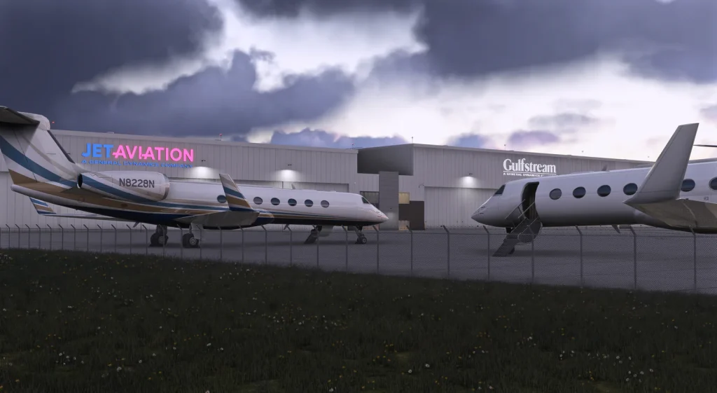 Two private jets parked at Palm Beach International Airport.