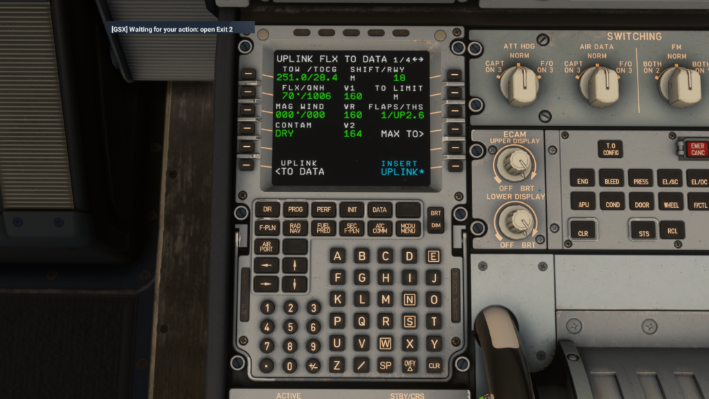 Aerosoft/ToLiss A340-600 MSFS 2024 MCDU take off data uplink