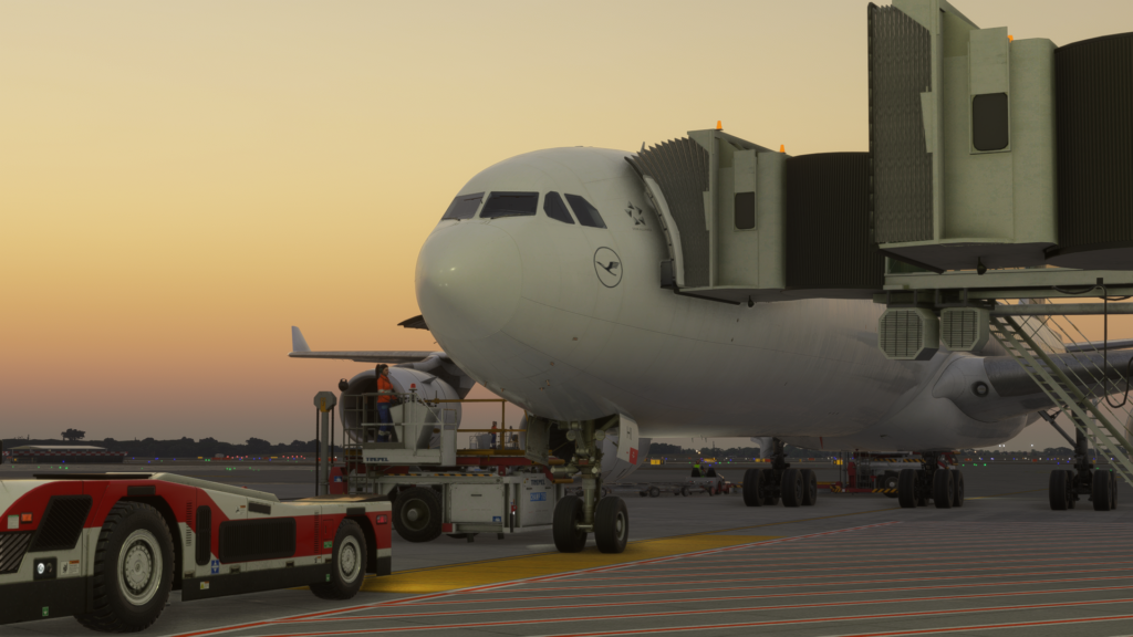 Aerosoft/ToLiss A340-600 MSFS 2024 at ground, jetway is connected