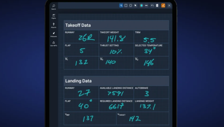Takeoff and Landing Data template in Navigraph Charts Scratchpads