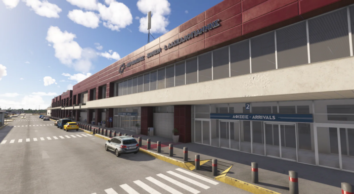 Terminal building at Chania Ioannis Daskalogiannis Airport LGSA recreated by 29Palms in Microsoft Flight Simulator 2024
