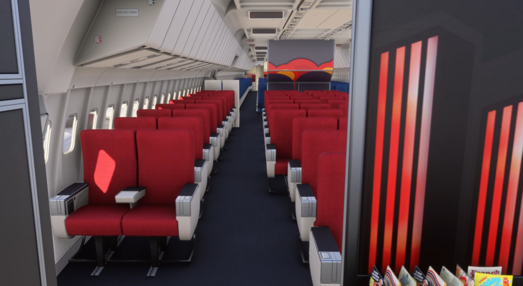 TriStar L1011 passenger cabin interior in Microsoft Flight Simulator 2024 by iniBuilds