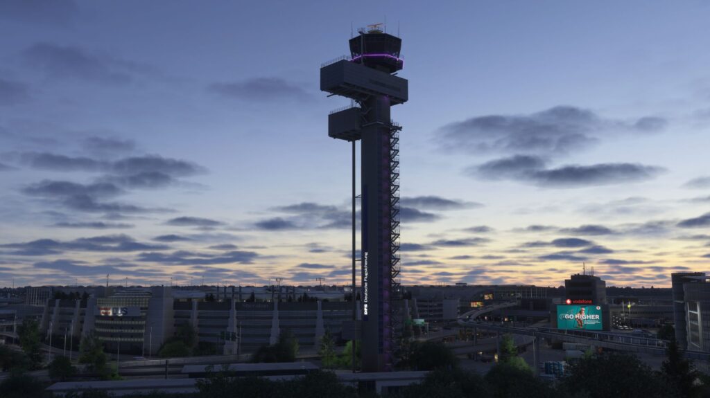 D&uuml;sseldorf Airport control tower recreated in MK Studios scenery for Microsoft Flight Simulator