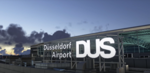 Düsseldorf Airport (EDDL) terminal signage in MK Studios scenery for Microsoft Flight Simulator