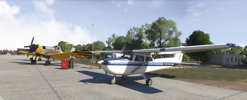 General aviation aircraft at EPSC Szczecin Airport in MSFS scenery by Drzewiecki Design
