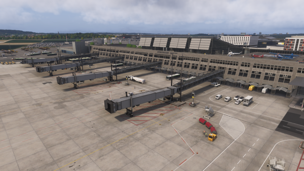 Aerosoft Stuttgart Airport terminal gates apron jetways ground operations Microsoft Flight Simulator 2024
scenery high detail Germany