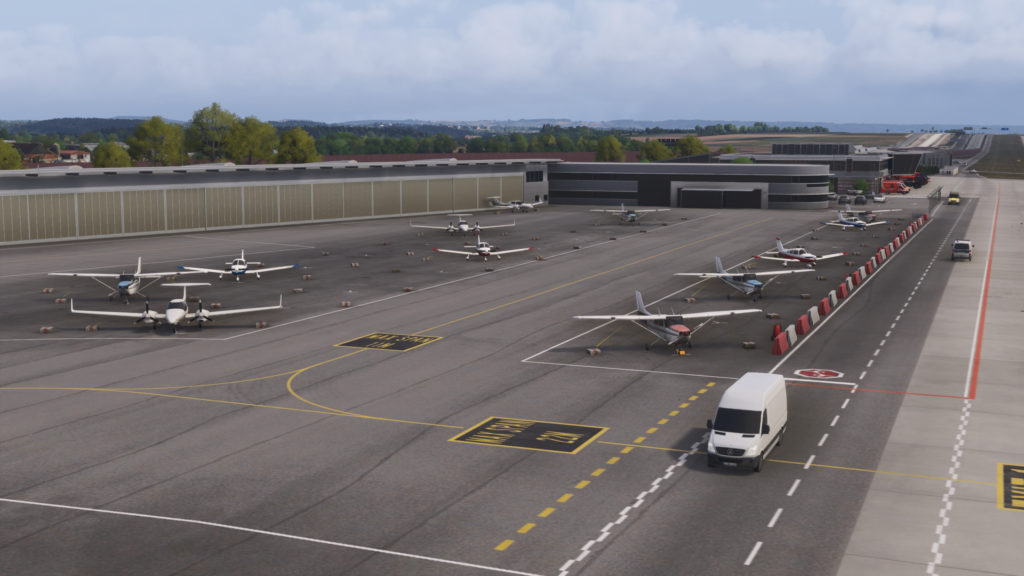 Stuttgart Airport general aviation apron light aircraft taxi parking MSFS 2024 scenery details