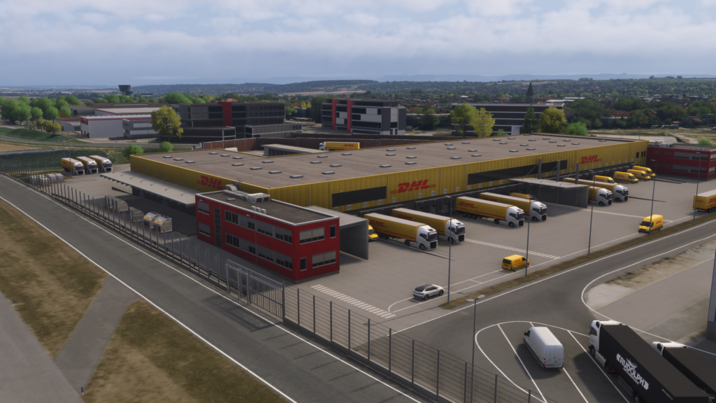 Aerosoft Stuttgart Airport cargo apron overview logistics zone Microsoft Flight Simulator 2024
scenery less detailed area