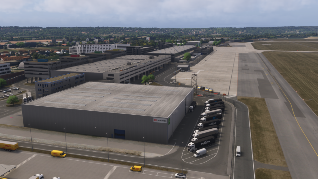 Stuttgart Airport cargo apron overview logistics zone MSFS 2024 scenery less detailed area