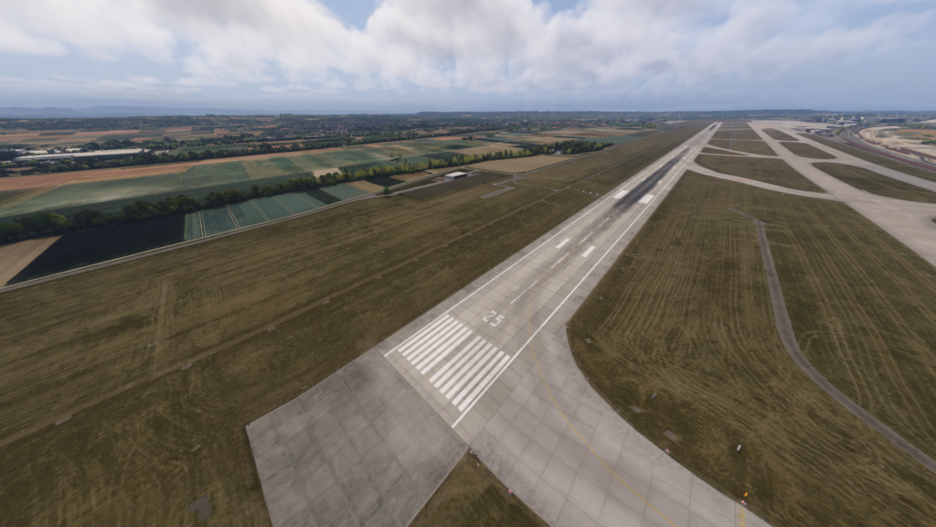 Aerosoft Stuttgart Airport runway 25 opposite direction markings
Microsoft Flight Simulator 2024 scenery runway perspective Germany