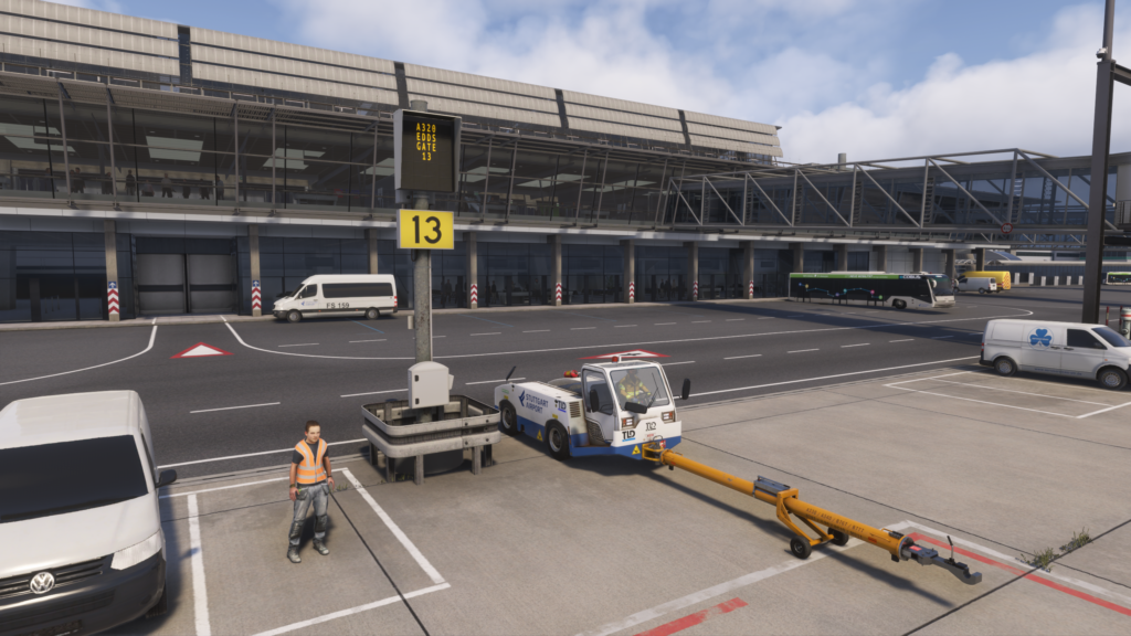 Aerosoft Stuttgart Airport ground service equipment pushback vehicle stand 13 Microsoft Flight Simulator 2024  scenery detail