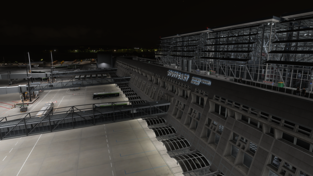 Stuttgart Airport terminal exterior night jetways lighting Microsoft Flight Simulator 2024
scenery high detail