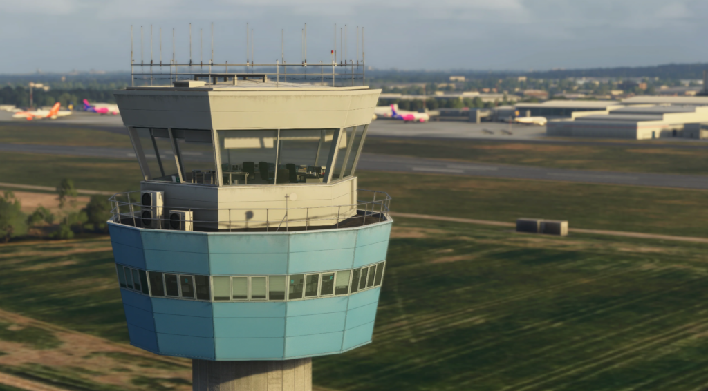 Liverpool John Lennon Airport EGGP MSFS 2024 control tower close-up with surrounding airfield environment by iniBuilds