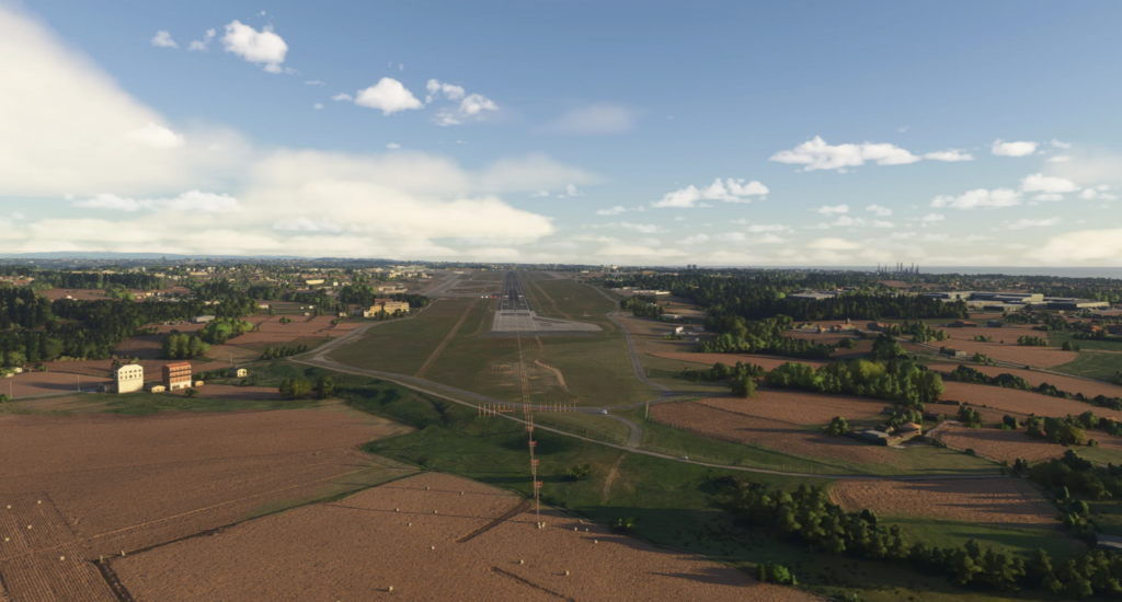 Final approach view to Porto Airport runway showcasing surrounding terrain in MSFS 2024