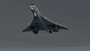 DC Designs Concorde for MSFS 2024 taking off in British Airways livery with landing gear deployed and visible vapor effects