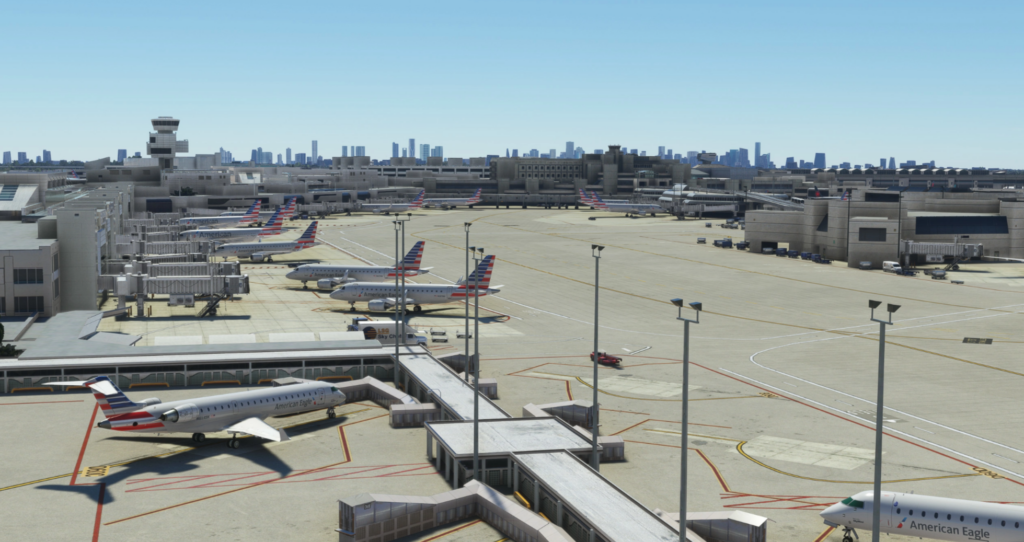 Miami International Airport (KMIA) static traffic scene in Microsoft Flight Simulator 2020 using FSLTL