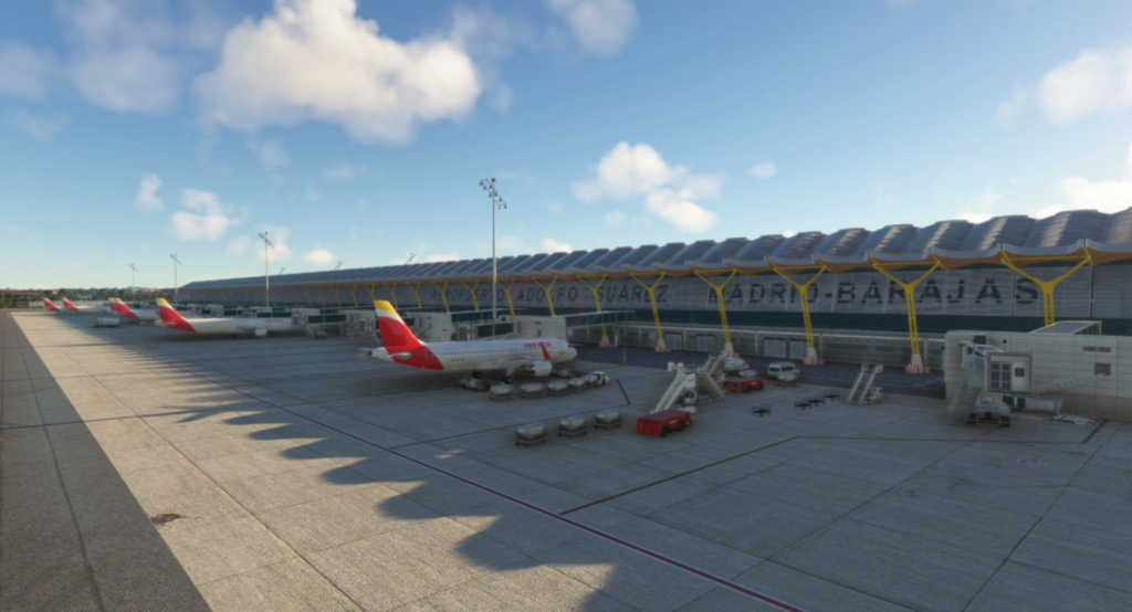 Madrid Barajas Airport (LEMD) with static aircraft traffic after FSLTL API changes MSFS 2020