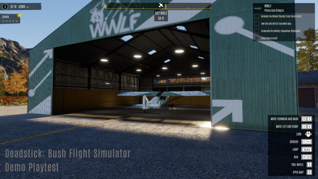 image of the starter aircraft in the hangar at the beginning of the game