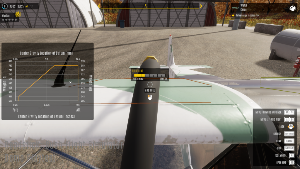 image showing fuel being added to the plane, with weight and balance graph shown on the side