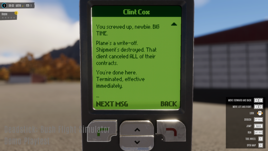 image showing text blaming the player for the loss of the plane and major contracts